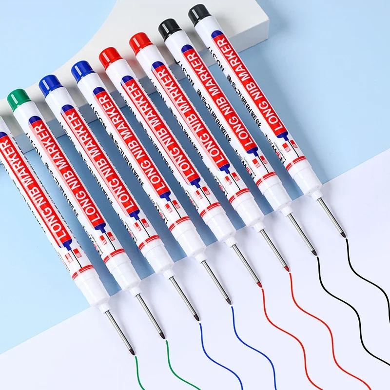 4/12 Pcs Waterproof Long Head Markers Deep Hole Marker Pen for Metal Carpenter Red/Black/Blue/Green Ink Woodworking Tools Marker image 4