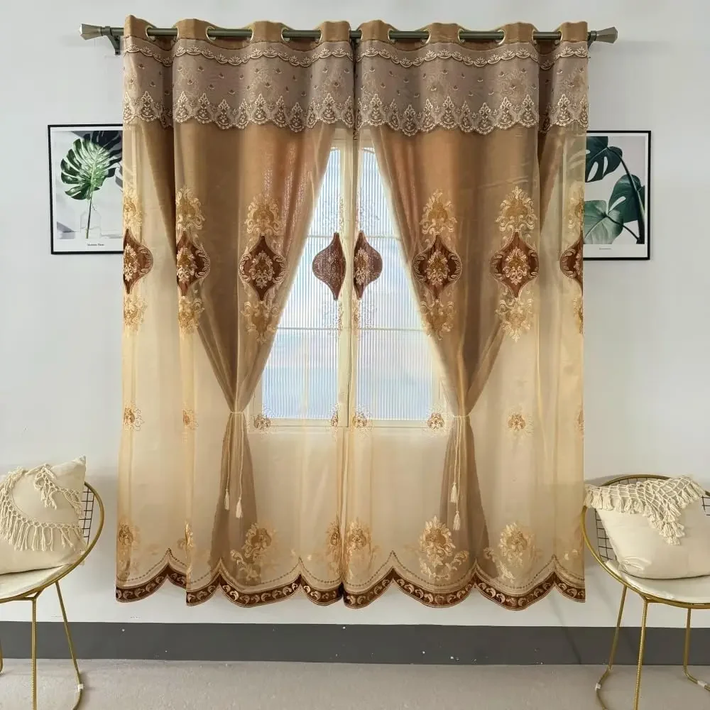 

1 Panel 160cm Width European Luxury Double Layered Curtain Blackout Curtain Embroidered Curtain for Living Room Bedroom