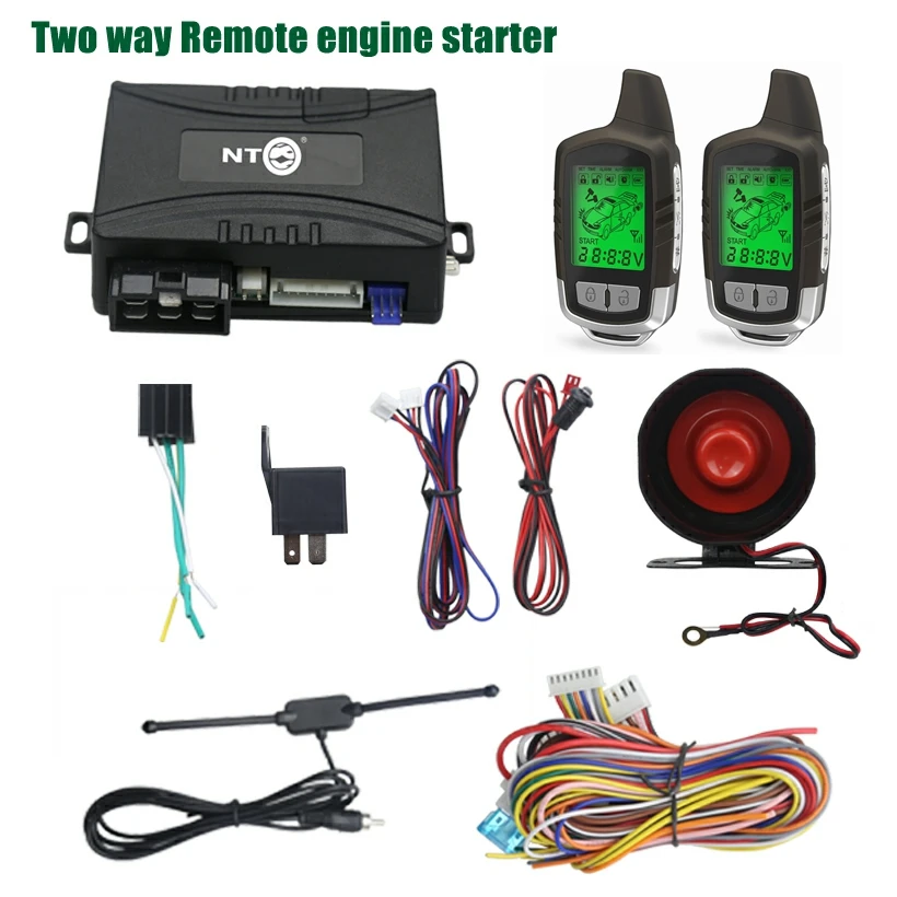 

NTO 2 Way Car Alarm System Remote Auto Start Lcd Pager Display Vibration Alarm Universal DC12V Shock Sensor Security Alarm