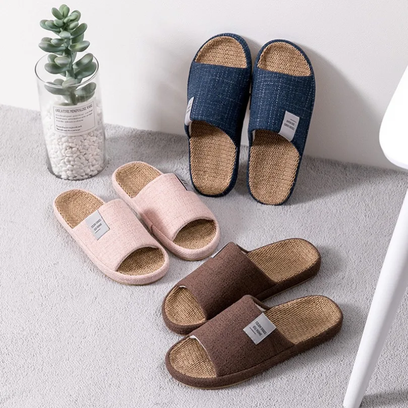 

Домашние тапочки, женские осенние льняные парные домашние нескользящие забавные сандалии, мужская мягкая льняная обувь на плоской подошве, летние большие размеры больших размеров