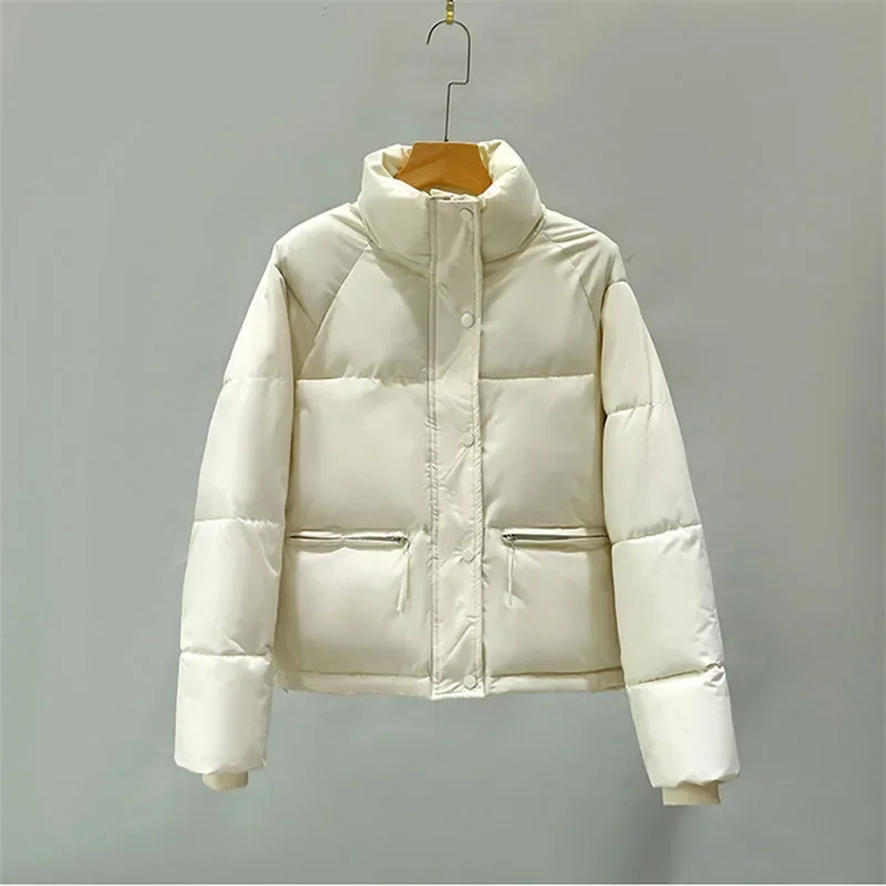 2025 Autumn Winter Overcoat Cotton-padded Coat Women Stand-up Collar Parka Short Jacket Student Thicken Warm Tops Loose Coats