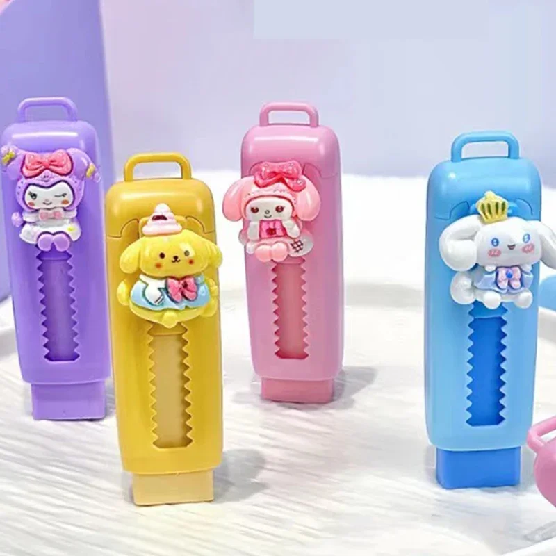 4Pcs Cute Sanrio Kuromi Mymelody Cinnamoroll Eraser Pencil Cute Push-pull Pen Shape Rubber Korean Stationery kids gift