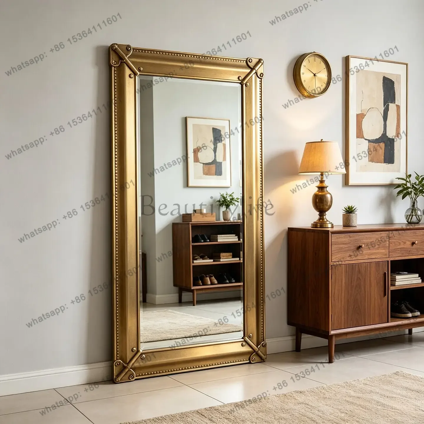 YJ French Carved Floor Mirror Wall Mounted Full Length Vintage Arched Dressing Mirror for Living Room Bedroom