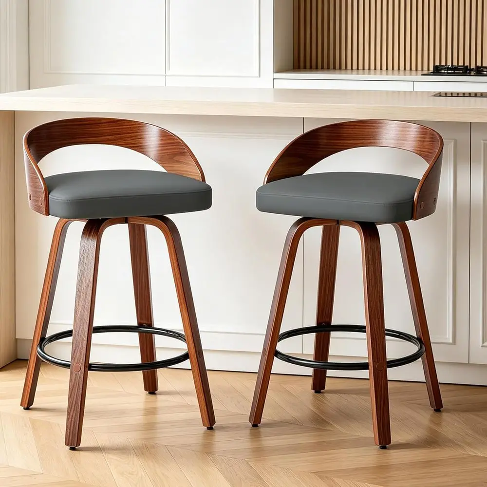 

Set of 2 24 Swivel Counter Height Bar Stools with Back, Gray Kitchen Island Stools