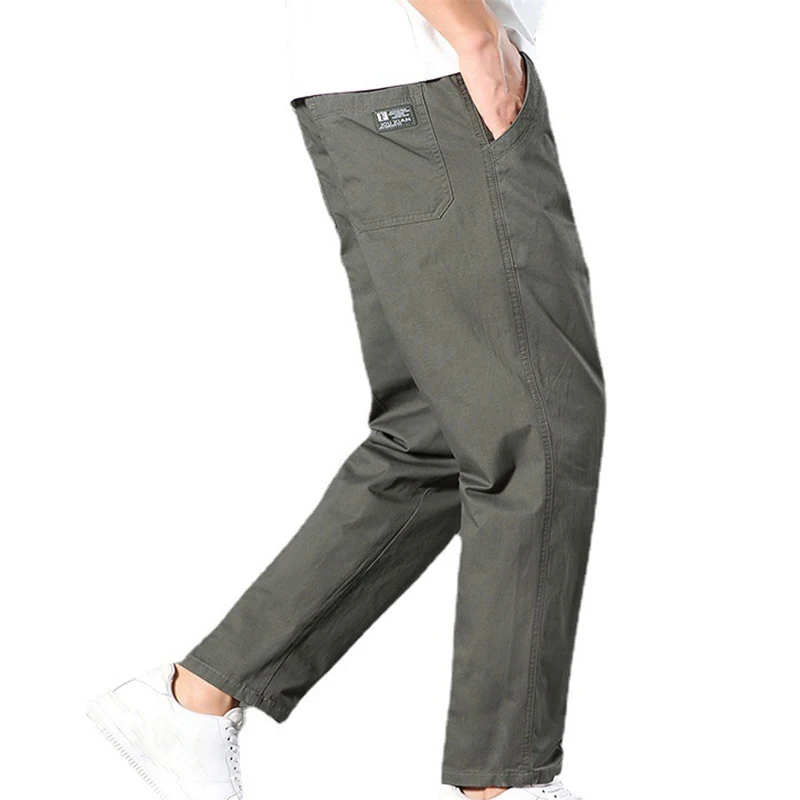 Pantalones casuales para hombres, padres de mediana edad y ancianos, ropa de trabajo de tubo recto de ajuste suelto, Color sólido, Primavera, gran tamaño