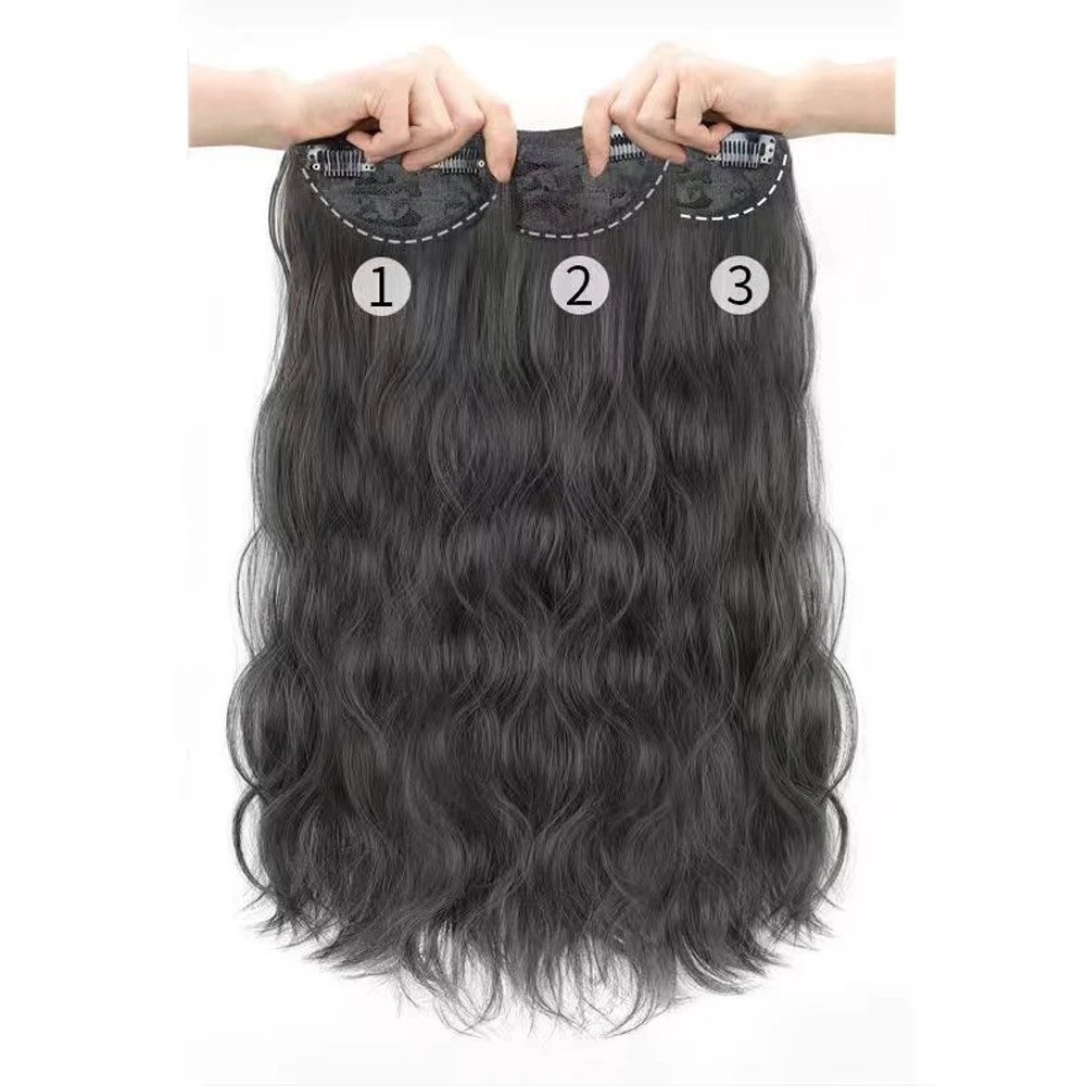 Clip in Synthetic Hair Extensions 3PCS Clip Ins Long Wavy Fiber Thick Hairpieces Natural Hair Extension full Head