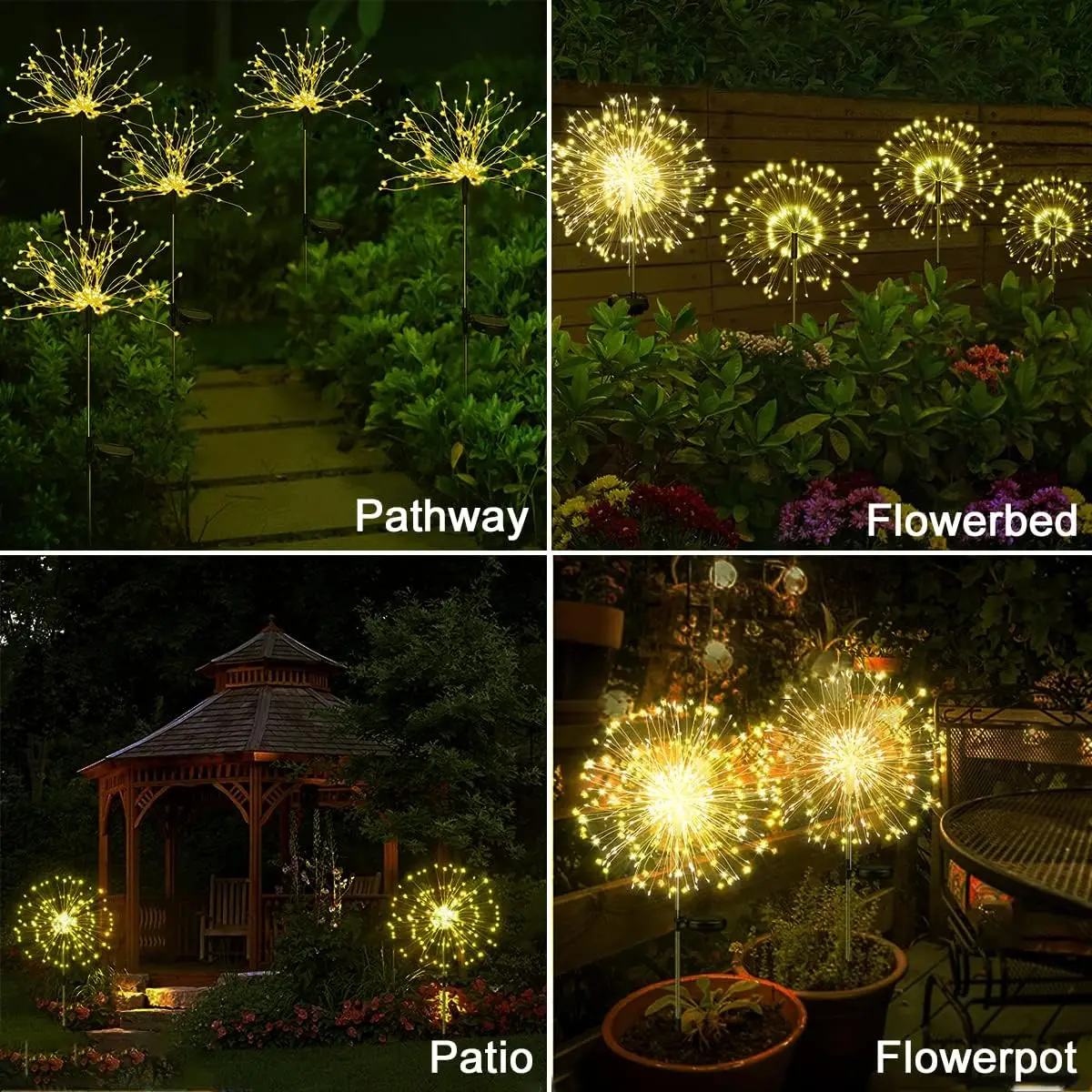 LED Solar Fireworks Lights Powered Outdoor Grass Globe Dandelion Lamp for Garden Lawn Landscape Lamp Holiday Light