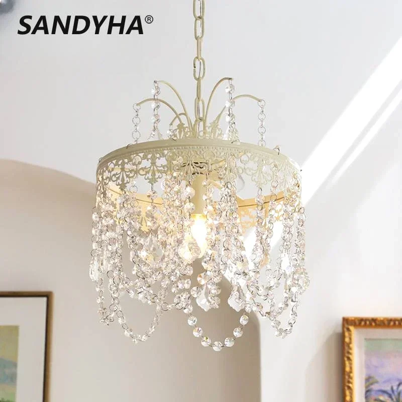 Nordic Cream Ceiling Chandelier Transparent Crystal Pendant Light Decoration Bedroom Living Room Dining Table Led Hanging Lamp