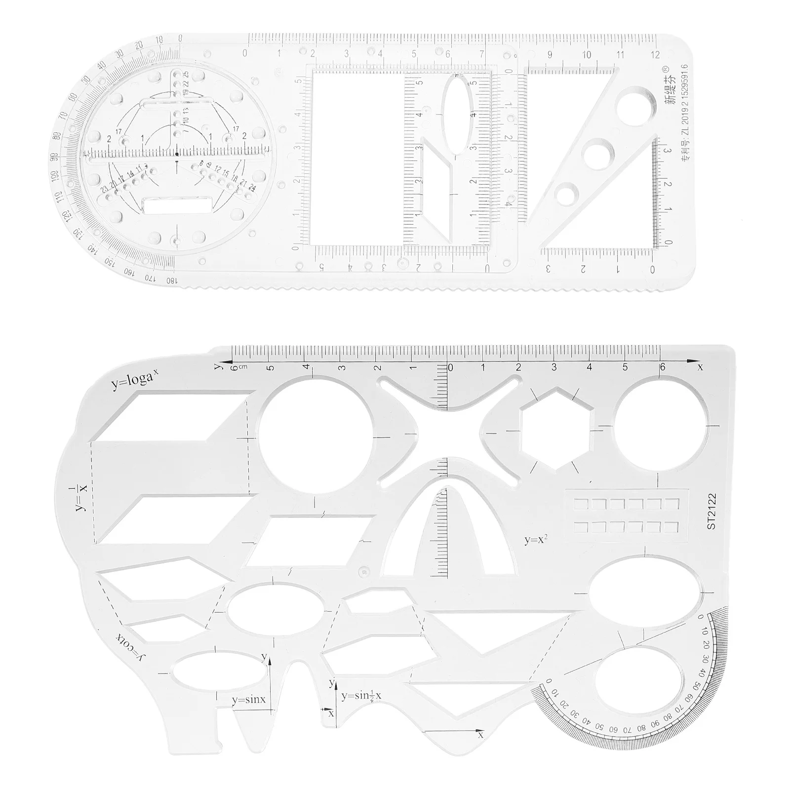 

2Pcs Multifunction Drawing Ruler Premium Plastic Transparent Student Ruler Teaching Aid School Supply Measuring Geometry