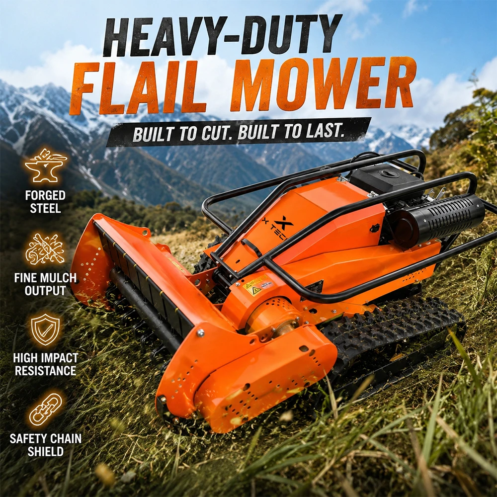 Hot Selling 800mm 1000mm Remote Control Brush Cutter Hammer Blade Tracked Flail Mower Grass Machine