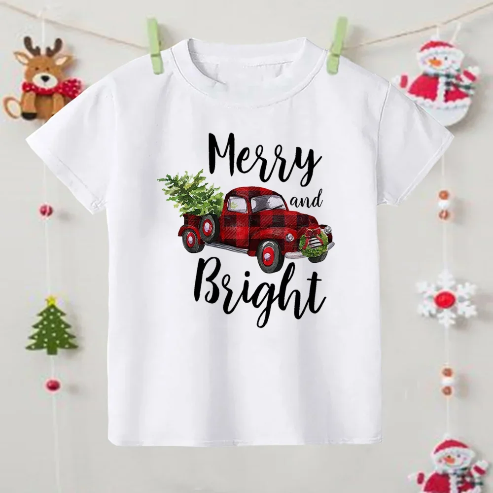 Merry Christmas Deer Print Children Clothes Baby Boys Girls Short Sleeve T-shirt Kids Graphic Tee Xmas Holiday Christmas Shirt