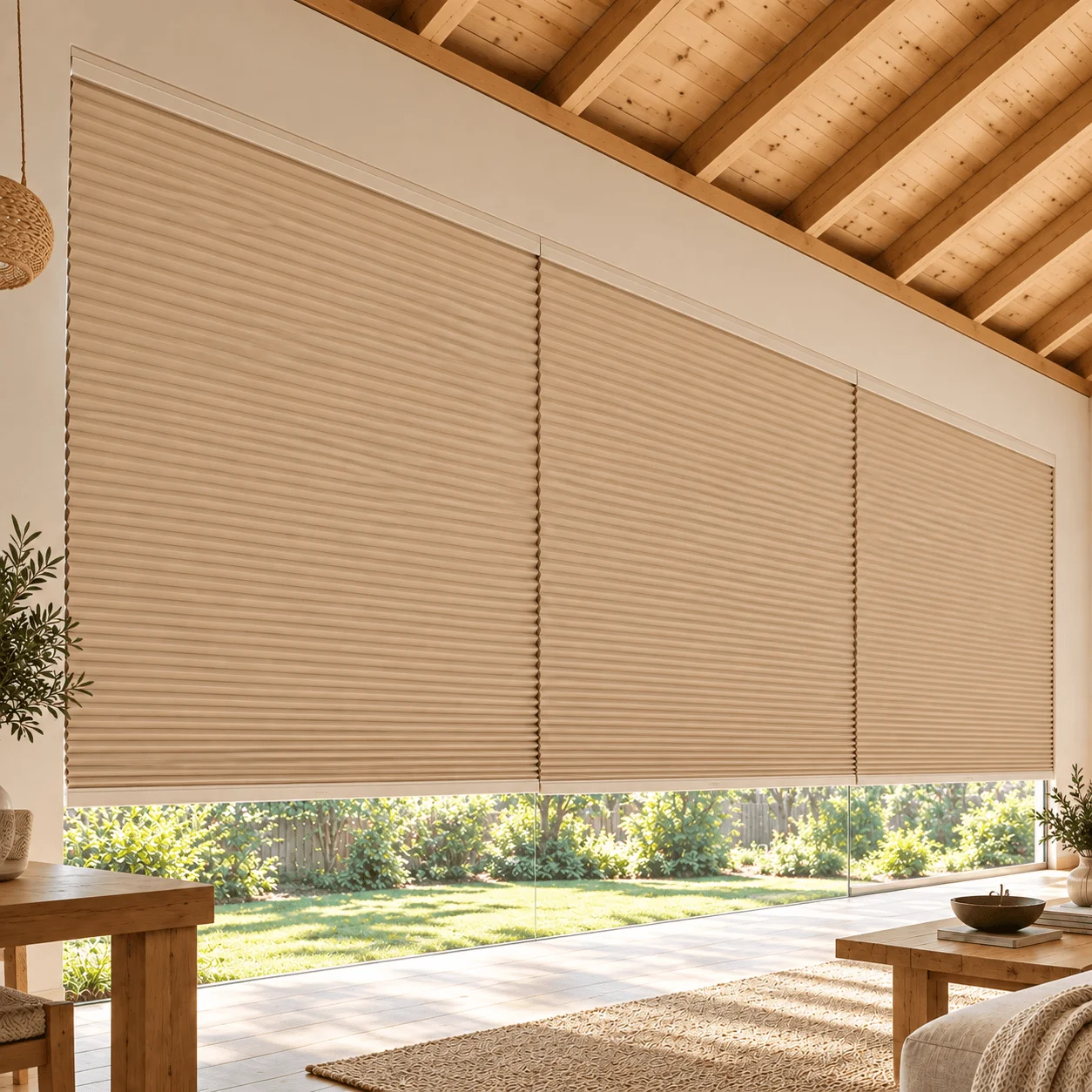 Honeycomb Blinds for Windows No Drilling Full Blackout Lower Open Cellular Shades Curtains for Living Room Bedroom 1 Panel