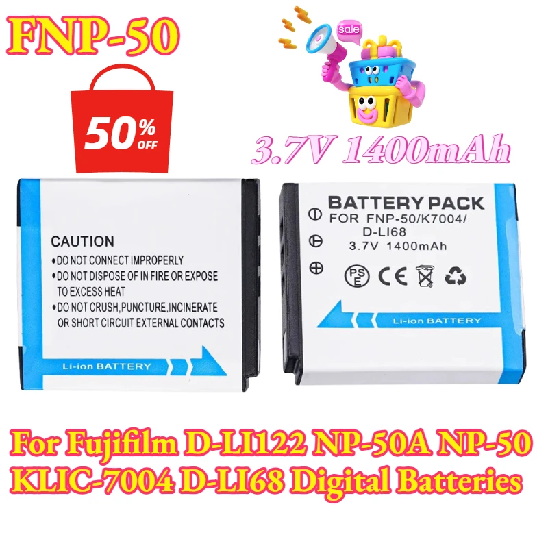 

2PCS 3.7V 1400mAh Camera Batteries for Fujifilm D-LI122 NP-50A NP-50 KLIC-7004 D-LI68 Digital Batteries