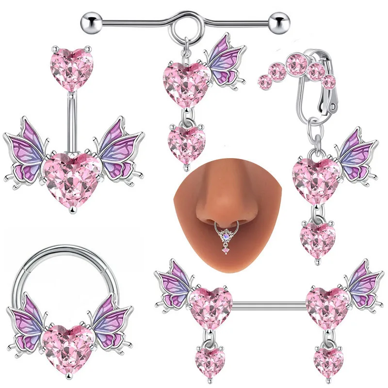 Surgical Steel Belly Piercing Jewelry Belly Button Rings for Women Angel Heart Dangle Navel Rings Body Jewelry Jewelry