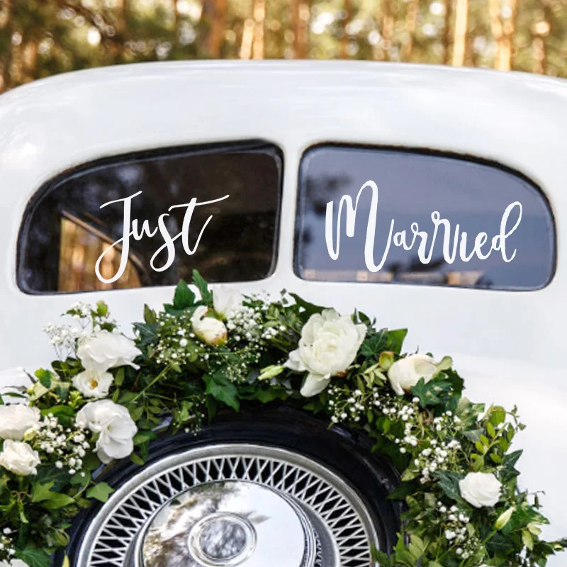 1 Set Just Married Vinyl Car Sticker, Self-Adhesive Decal for Wedding Party Bridal Shower Home Room Decor Supplies