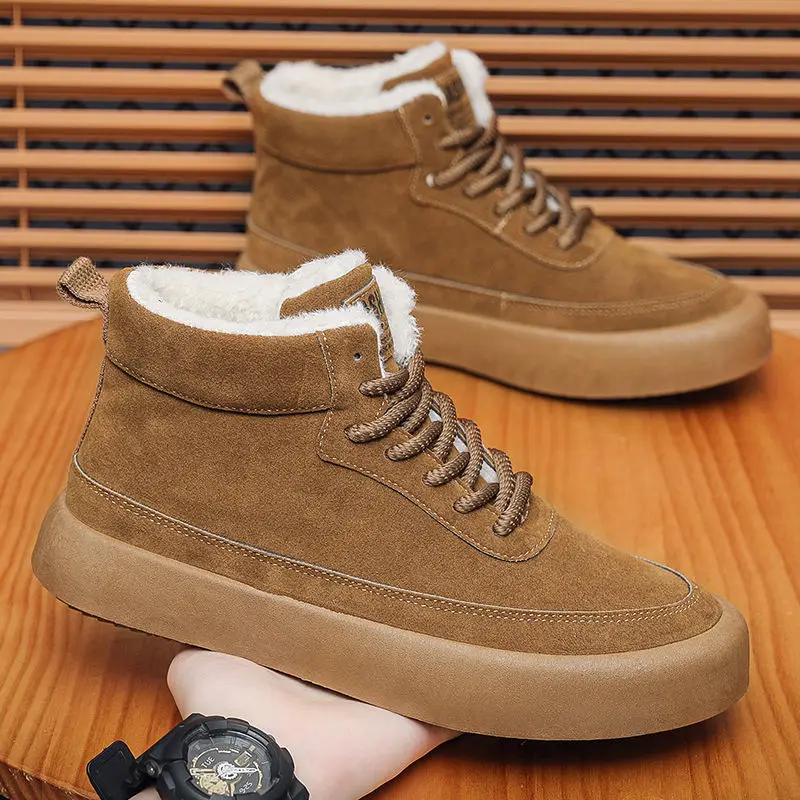 2025 New Men's Winter High Top Cotton Padded Snow Boots Thickened Sole Warm Fleece Lined Casual Sneakers Size 44-48