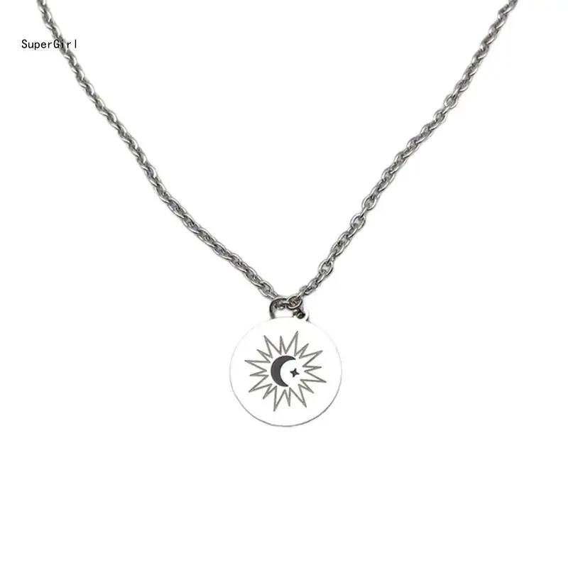 Fade Resistant Clavicle Chain Titaniums Steel Necklace Moon Star Pendant Neckchain Stylish and Durable Choker Ornament