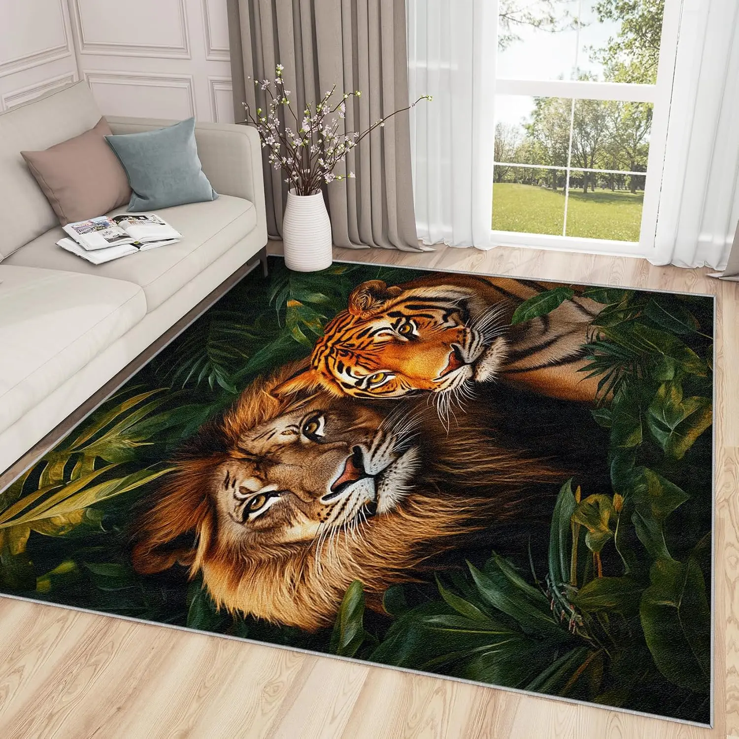 

Wild Animal Jungle Classroom Rug Jungle Animal Rug Lion Tiger Area Rug Wildlife Rugs - Tropical Carpet Jungle Animal Home Decor