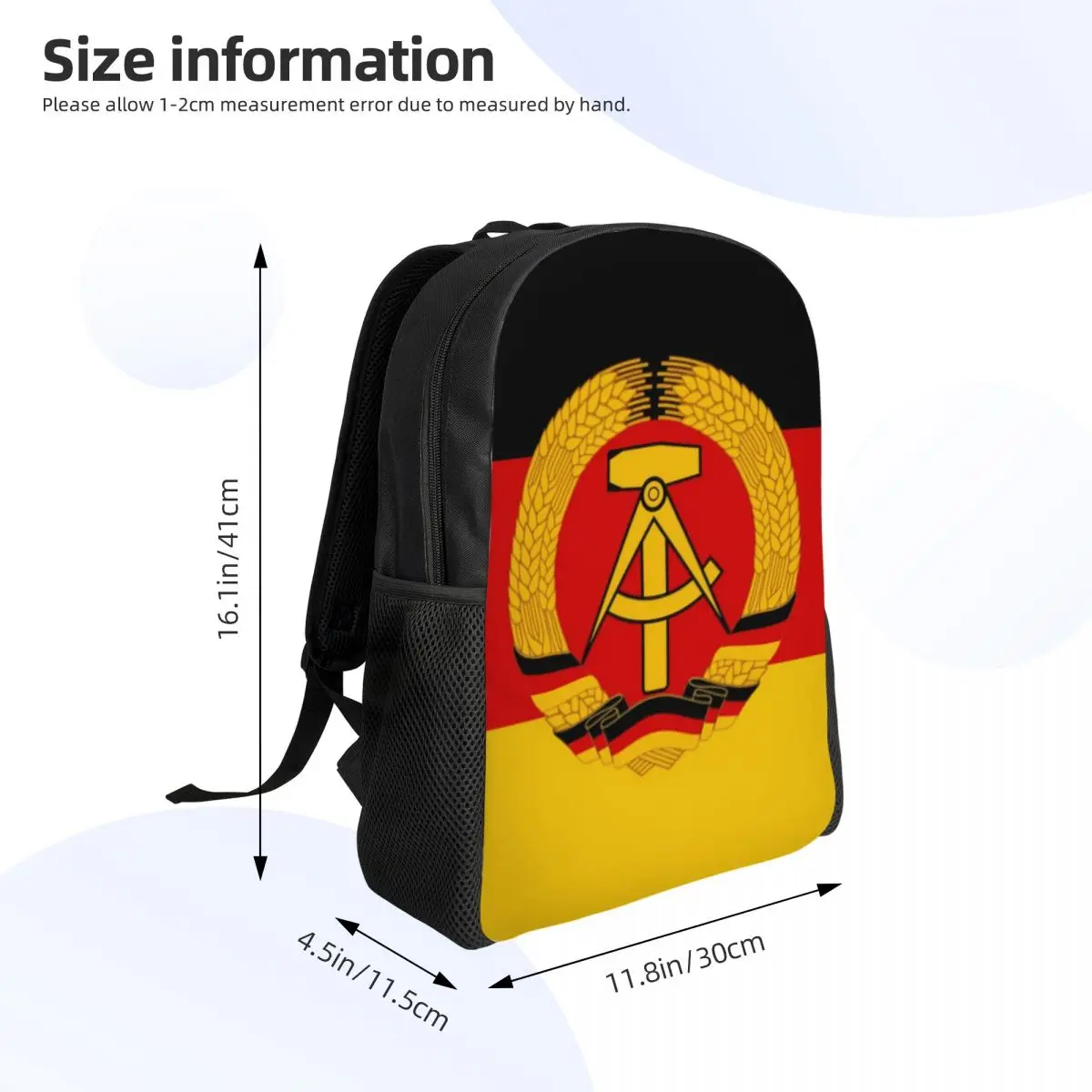 Flag Of East Germany Travel Backpack School Laptop Bookbag Deutschland Berlin German Patriotic Coat of Arms College Daypack Bag