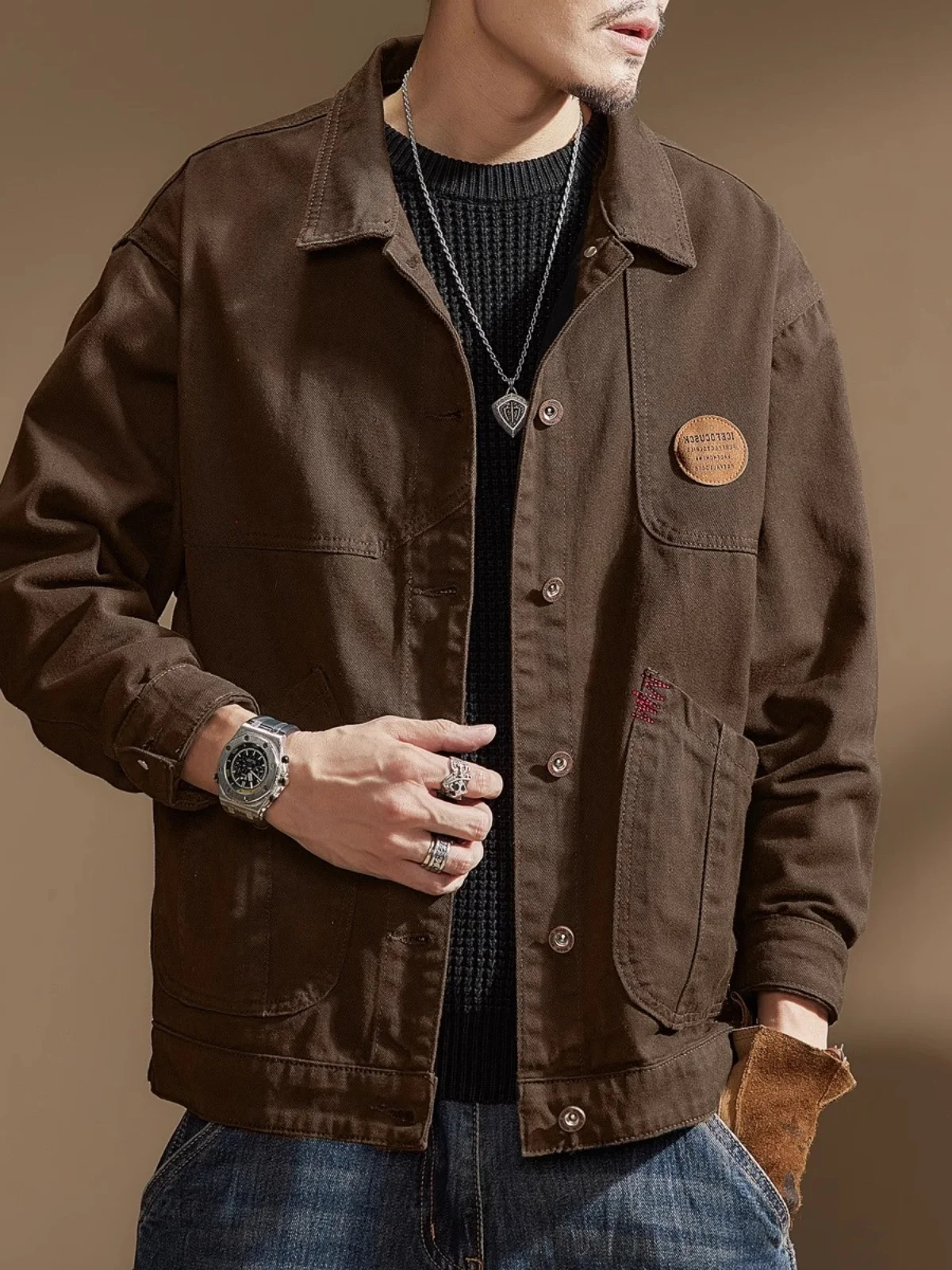 

American Retro Workwear Denim Jaet Men's Spring Autumn Casual Loose Large Size Ameai Leisure Jaet Top