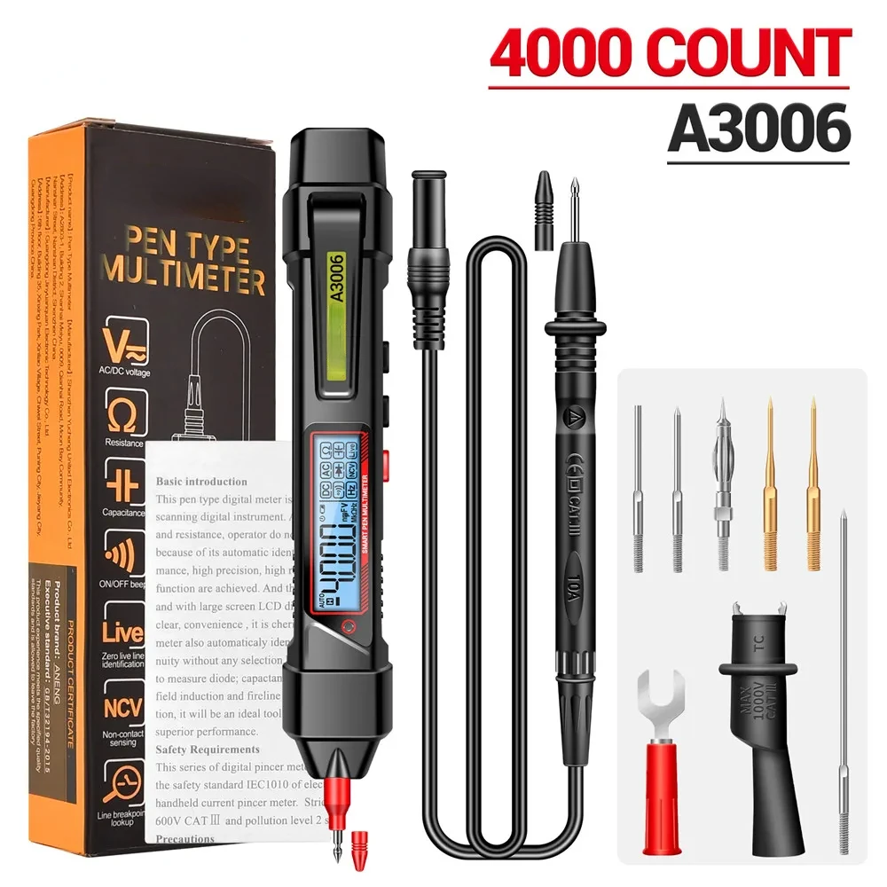 

A3006 4000 Counts Pen Type Multimeter Measure AC/DC voltage Detachable pen tip Test Zero Fire Line high precision Tools