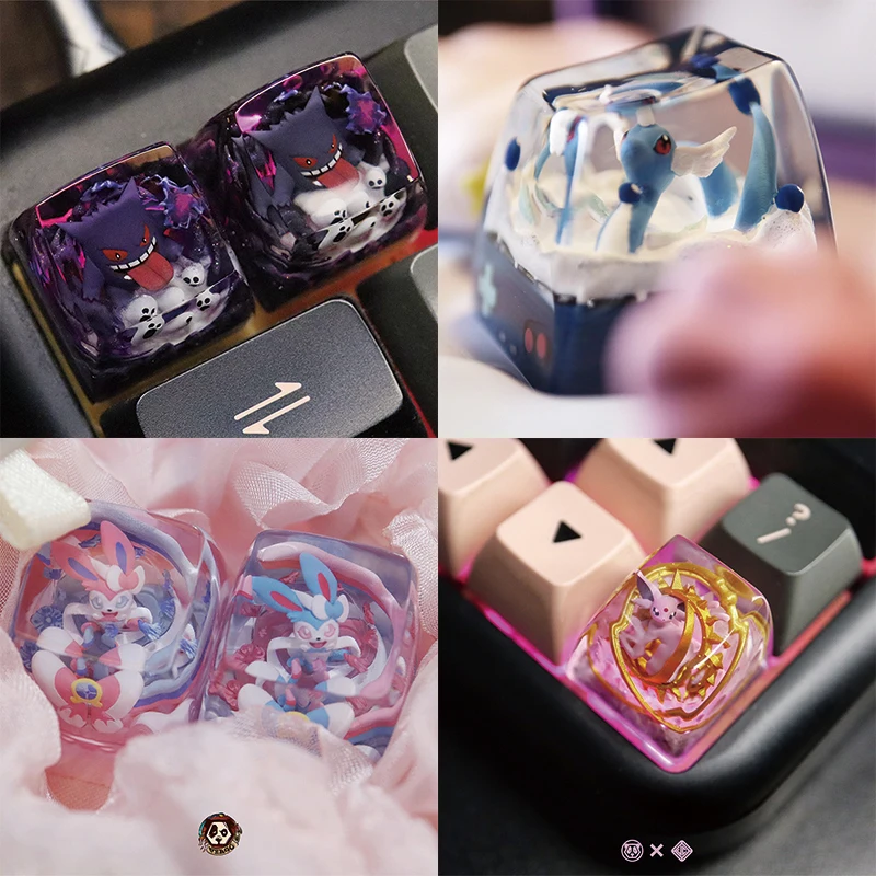 pokemon-espeon-dragonair-cross-shaft-pikachu-journeys-keycap-new-stereo-cute-illustration-mechanical-keyboard-resin-keycap