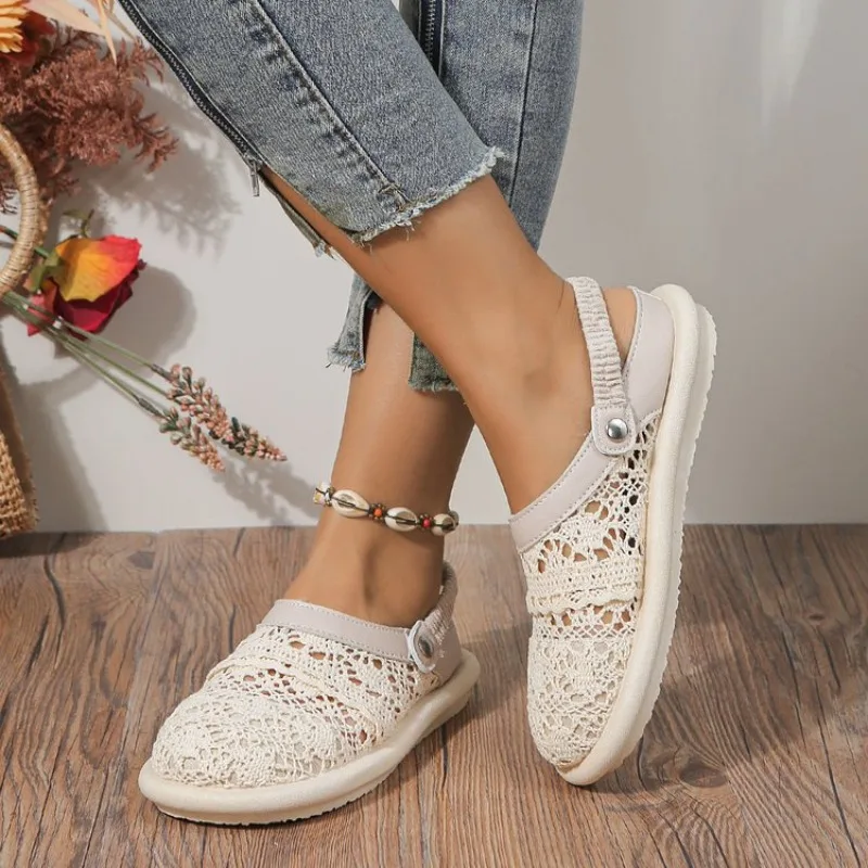 

Summer Sweet Sandals Women Closed Toe Breathable Women Shoes Soft Sole Lightweight Flat Sandals Lace Outdoor Casual Slides