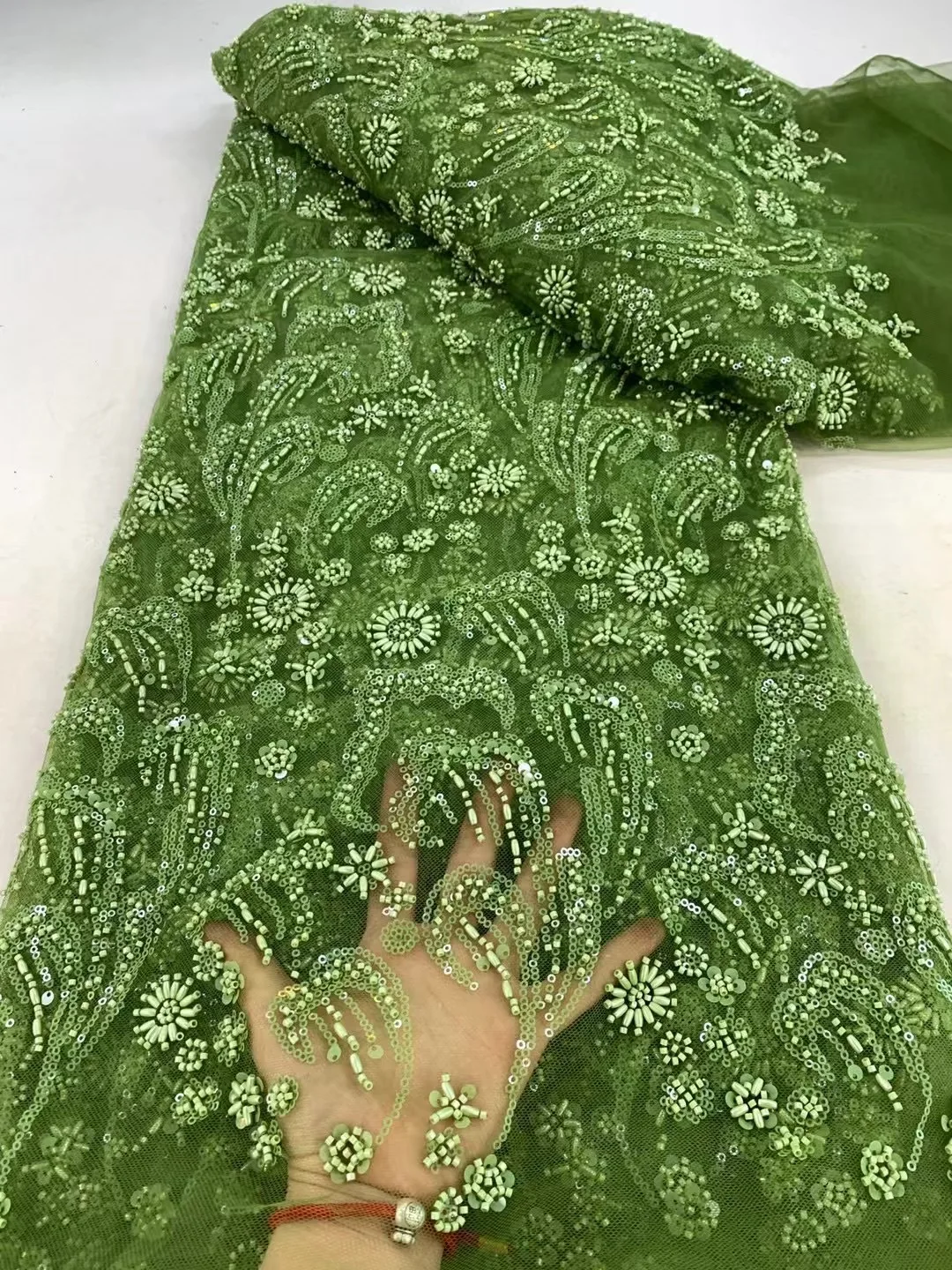 

Grey African Sequins Lace French Tulle Beaded Lace Fabric Women Fashion Embroidery Nigerian Lace Fabric For Wedding Party Dress