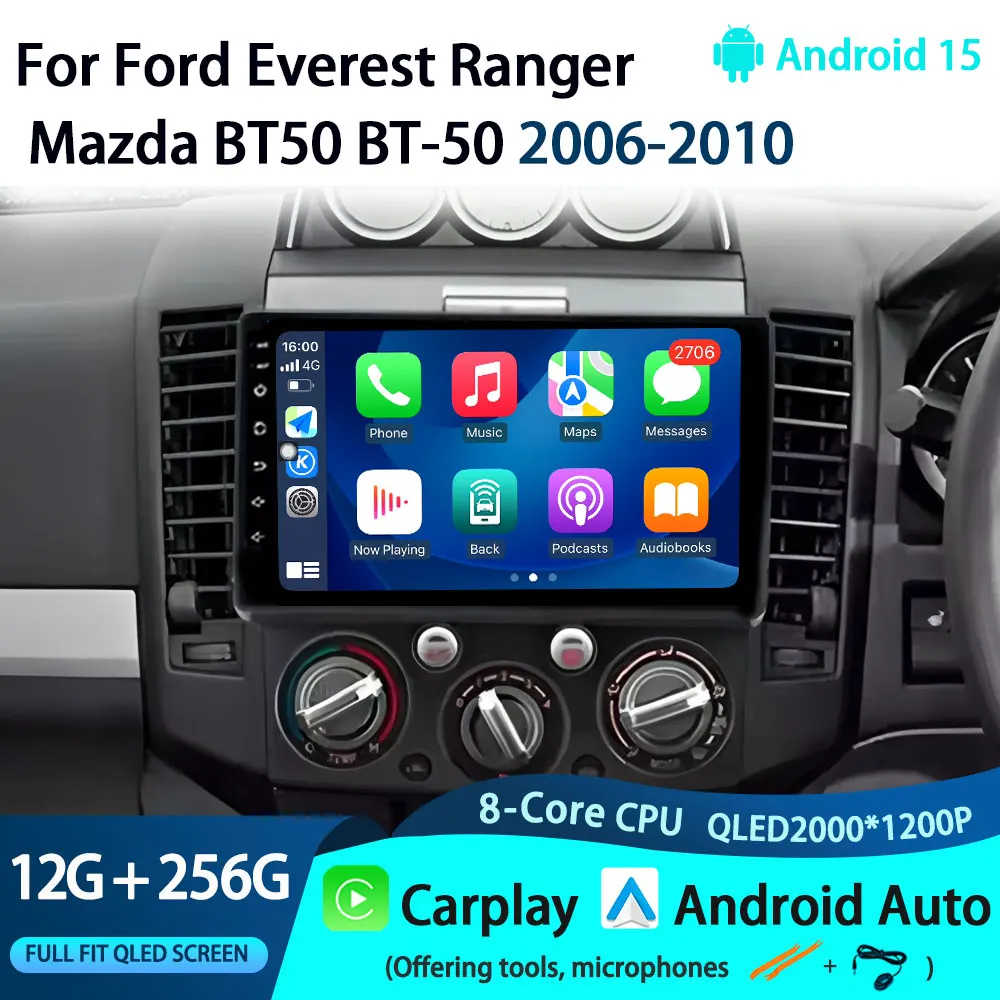 

Android 15 Car Radio Stereo For Ford Everest Ranger Mazda BT50 BT-50 2006-2010 Multimedia player Carplay GPS Navigation Wifi DSP