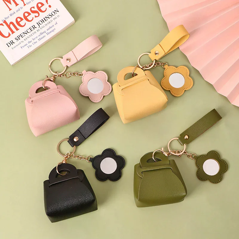 

Creative Pu Leather Women Clutch Bag Shaped Keychain With Mirror Mini Earphone Key Bag Pendant Cute Coin Purse Pendant Gifts