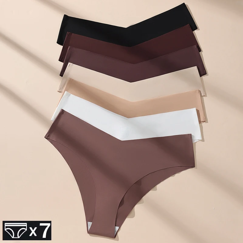 

7 шт., женские ультратонкие трусы, бесшовное нижнее белье, сексуальные трусы с v-образной талией, большие размеры XL-4XL, однотонное женское нижнее белье