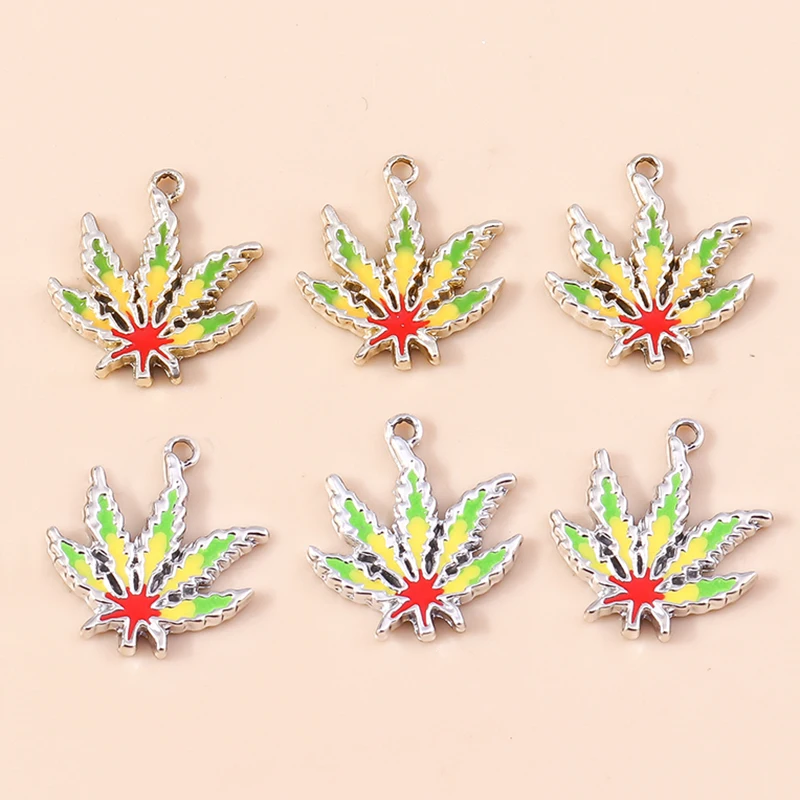 Leslie 10pcs Enamel Fall Maple Leaf Charms Pot Leaf Thanksgiving Necklace Pendant Diy Jewelry Making Accessories