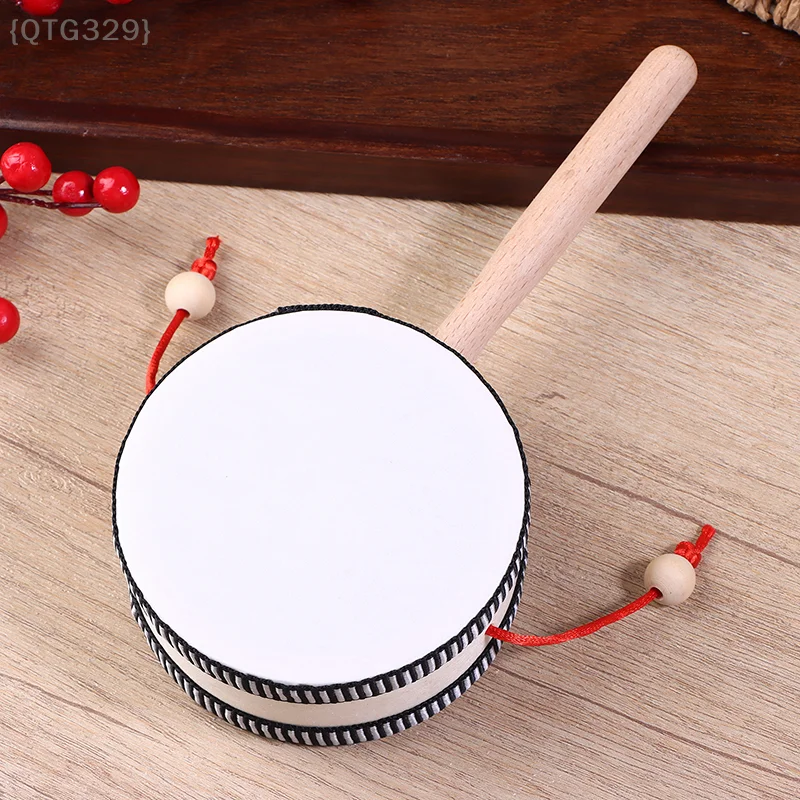 【No】Alat Musik Ritme Montessori |   Drum Kayu Portabel 4 inci dengan Lonceng untuk Pengembangan Musik Anak Usia Dini