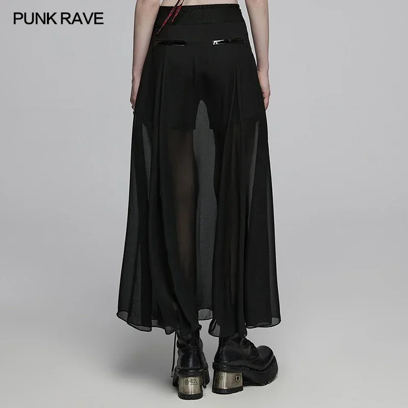 Imagem -03 - Punk Rave-saia de Couro Brilhante de Cintura Frontal Feminina Roupa Casual Preta Saia de Chiffon Fluindo em Forma de v Diário