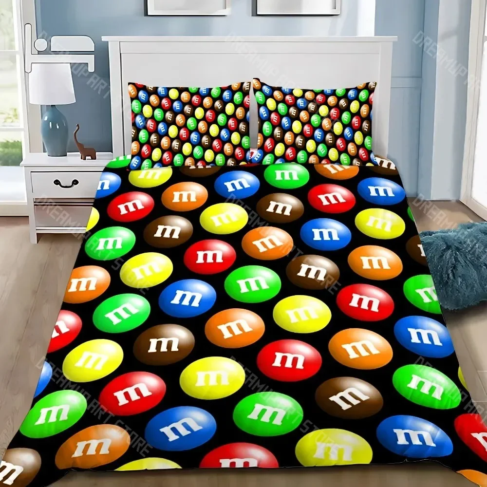 2026 Fashion M&M Chocolate Logo Duvet Cover Pillowcase Bedding Set Boys Girls Bedroom Decoration Children Gift Single Double Siz