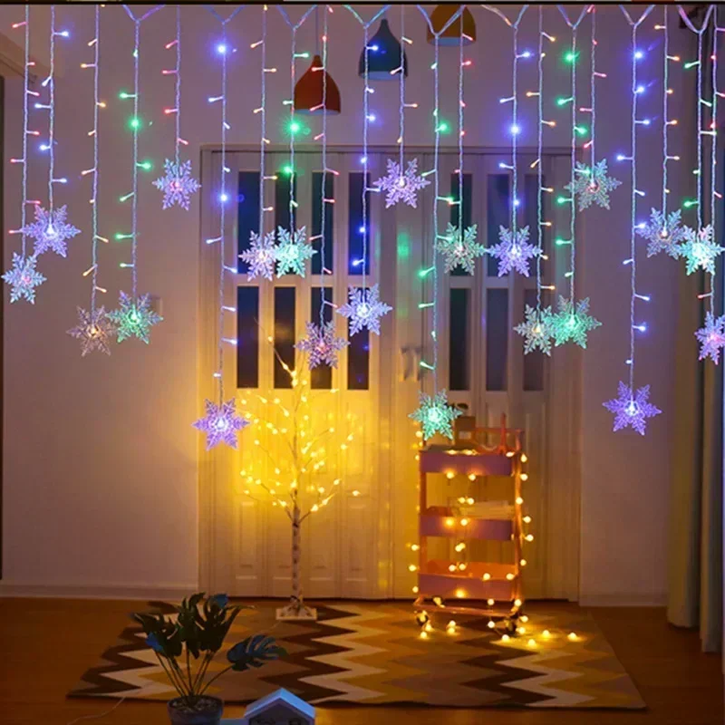 Christmas Snowflakes LED String Lights Flashing Fairy Curtain Lights Waterproof For Holiday Party 2024 New Year Xmas Decoration