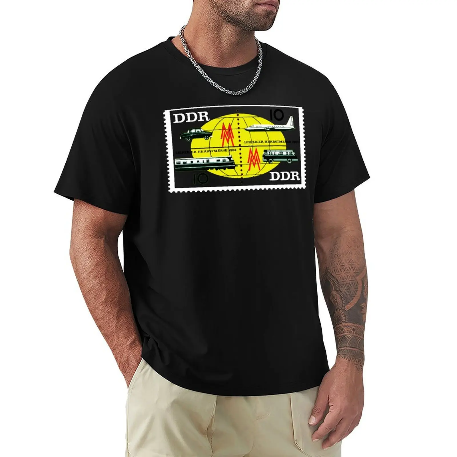 EAST GERMAN POSTAGE STAMP T-Shirt Utility Work Short Sleeve Top
