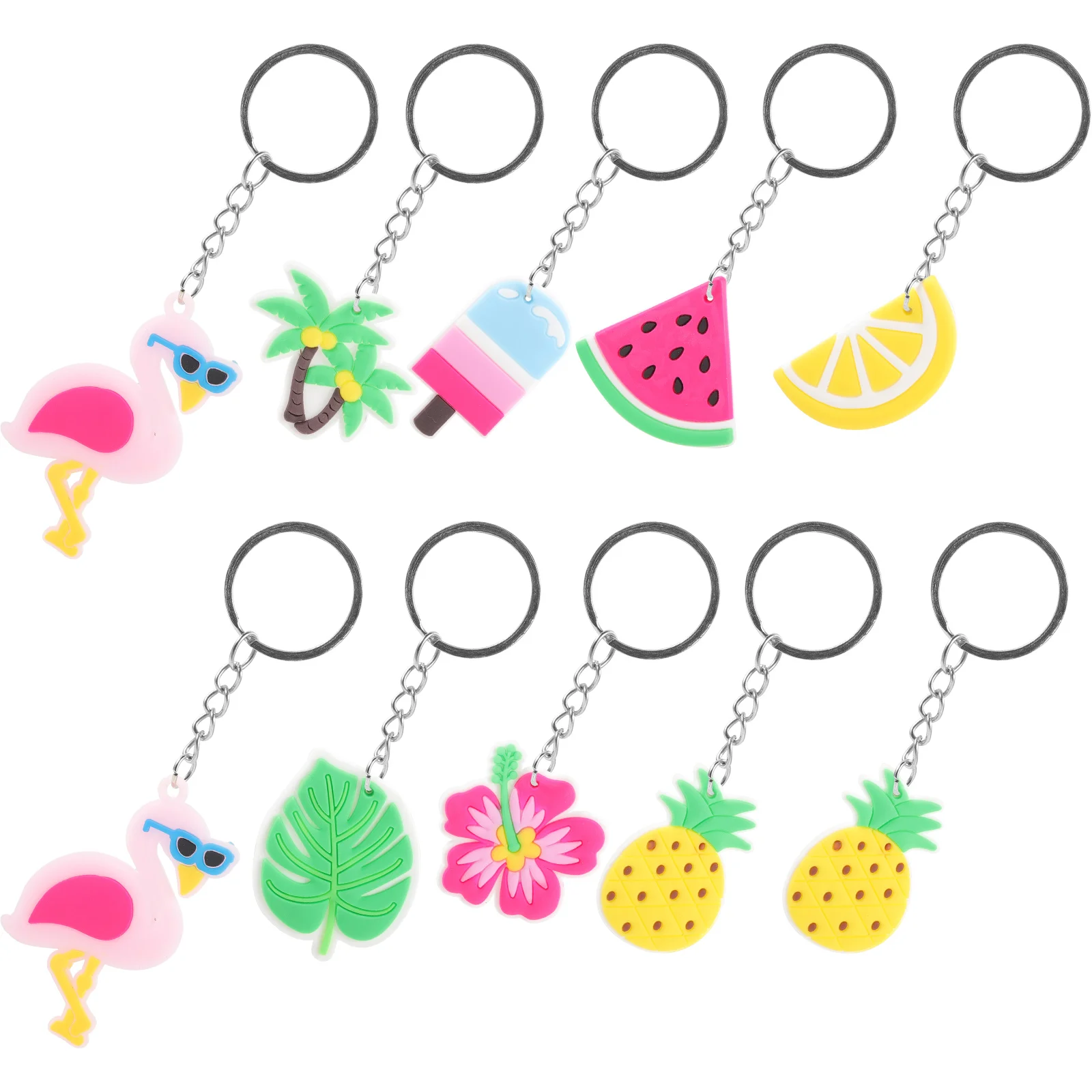 10Pcs Summer Keychains Tropical Hawaiian Keychains Hawaii Style Key Chain Ornaments Hanging Decors (Random Style)