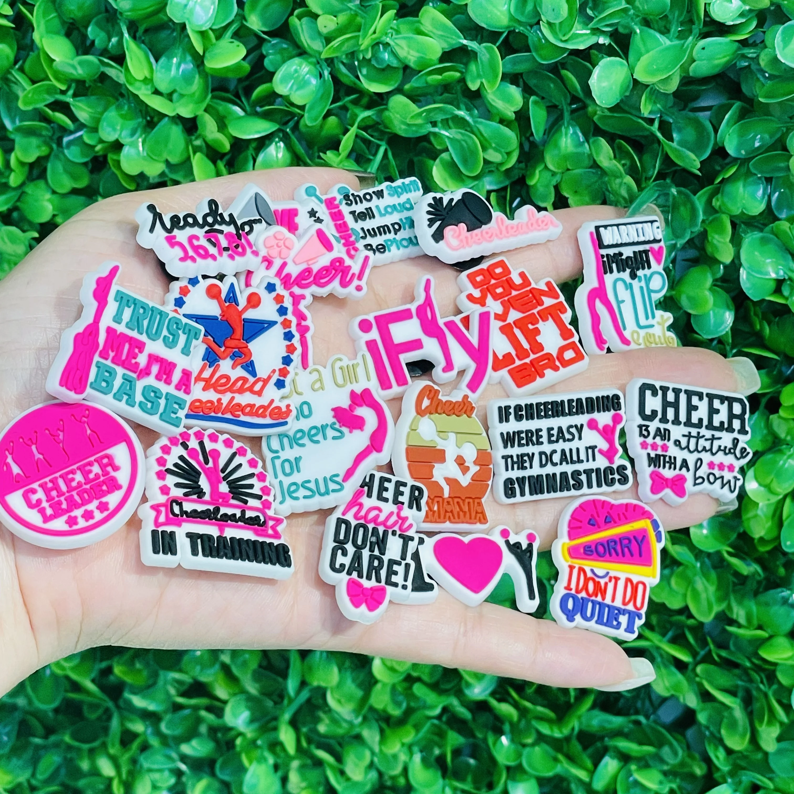 New Arrival 1pcs PVC Shoe Charms Cheerleader Love Cheer Fly Buckle Clog Garden Shoes Button Decorations Kid Holiday Present