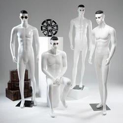 193 Cm Bright White Fiberglass Big Male Full Body Mannequins Stand with Stainless Steel Base for Window Clothes Display