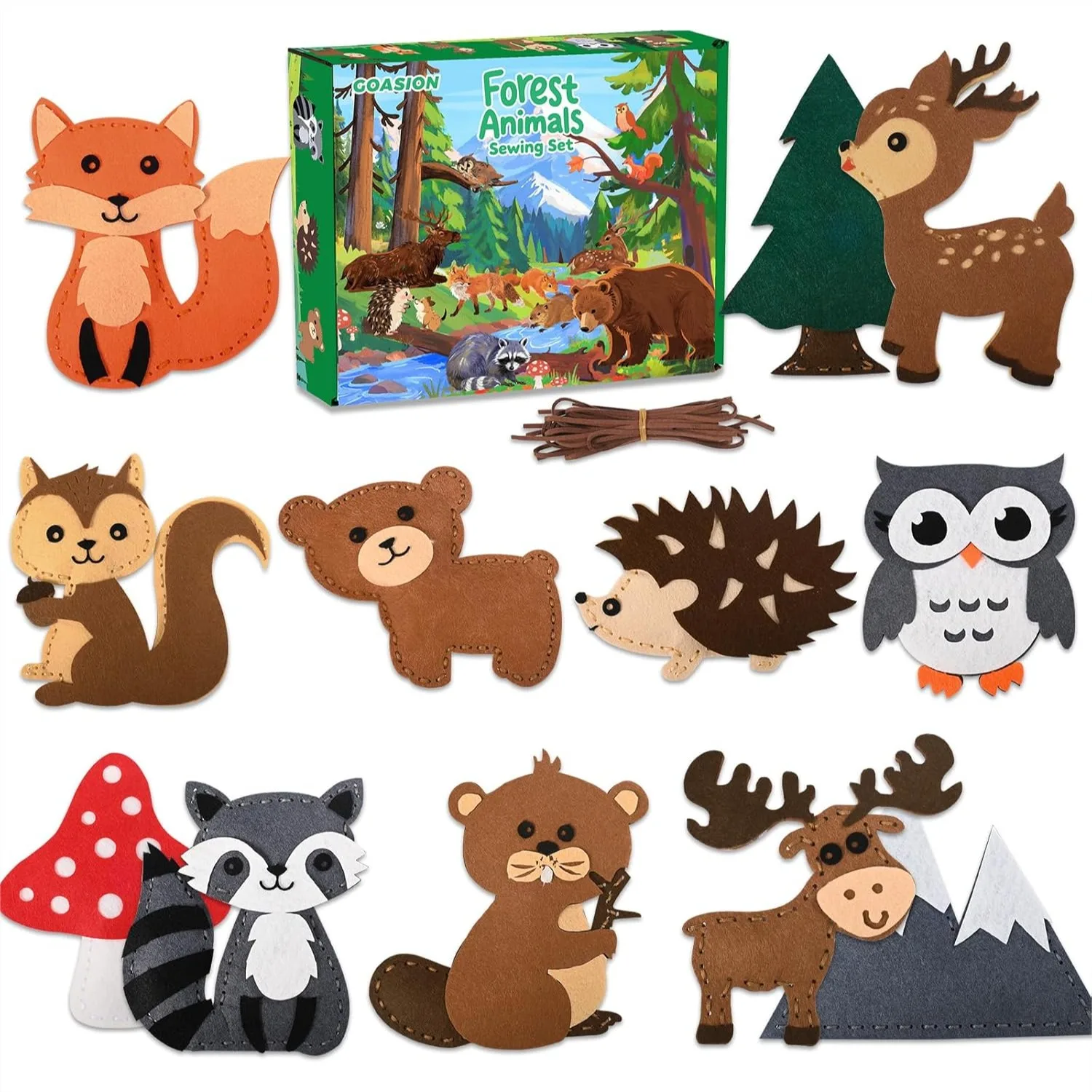 

Kids Sewing Kit for Beginners, 12-Piece Woodland Animals Craft Set with Pre-Punched Felt, DIY Hanging Decorations, Birthday Gift