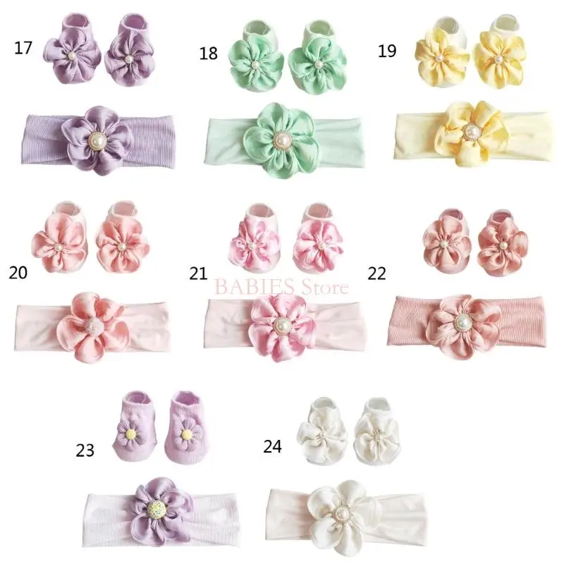 C9GB 2Pcs/Set Baby Girl Headband Socks Lovely Lace Detail Kid Hair Bands & Newborn Socks Perfect for Newborns and Toddlers