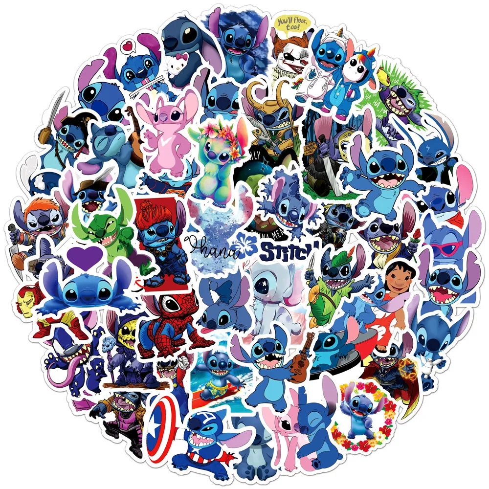 50/100PCS Cute Disney Cartoon Lilo Stitch Stickers Anime Toys Waterproof DIY Laptop Car Phone Kawaii Decoration Sticker for Kids