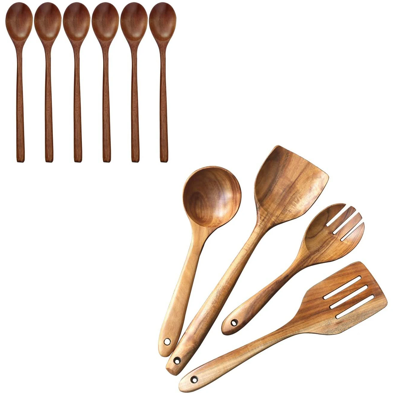 Cucharas de sopa de madera B69C para comer con juego de utensilios de madera para cocinar cucharas de madera, comer mezclar y agitar, cuchara de mango largo
