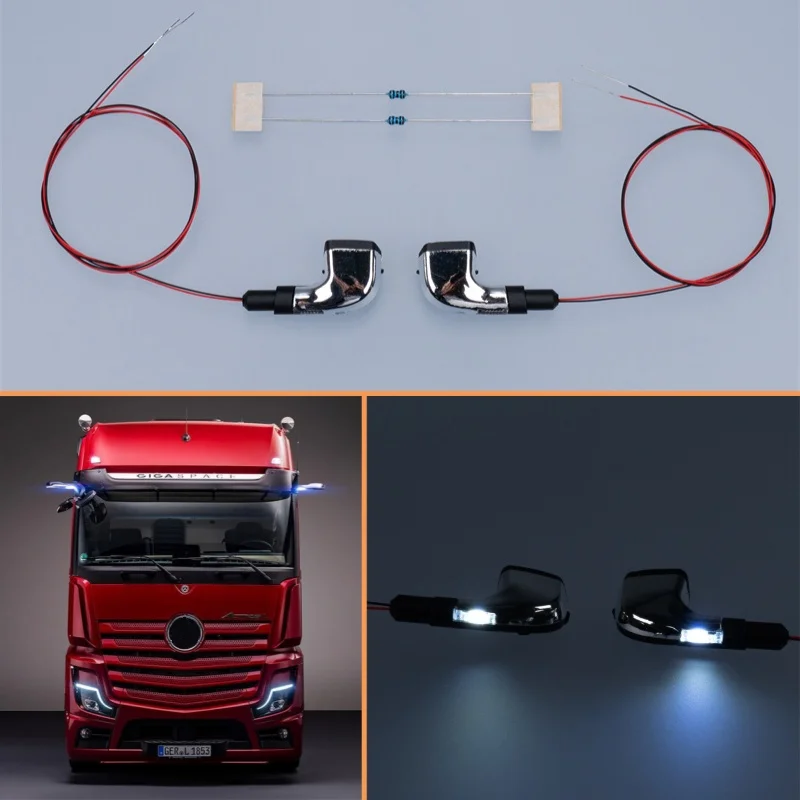 

2 pcs 1/14 LED Simulation Luminous Rearview Mirror For 1/14 Tamiya Rc Dump Tractor Truck Benz Actros 3363 Arocs Car Accessories