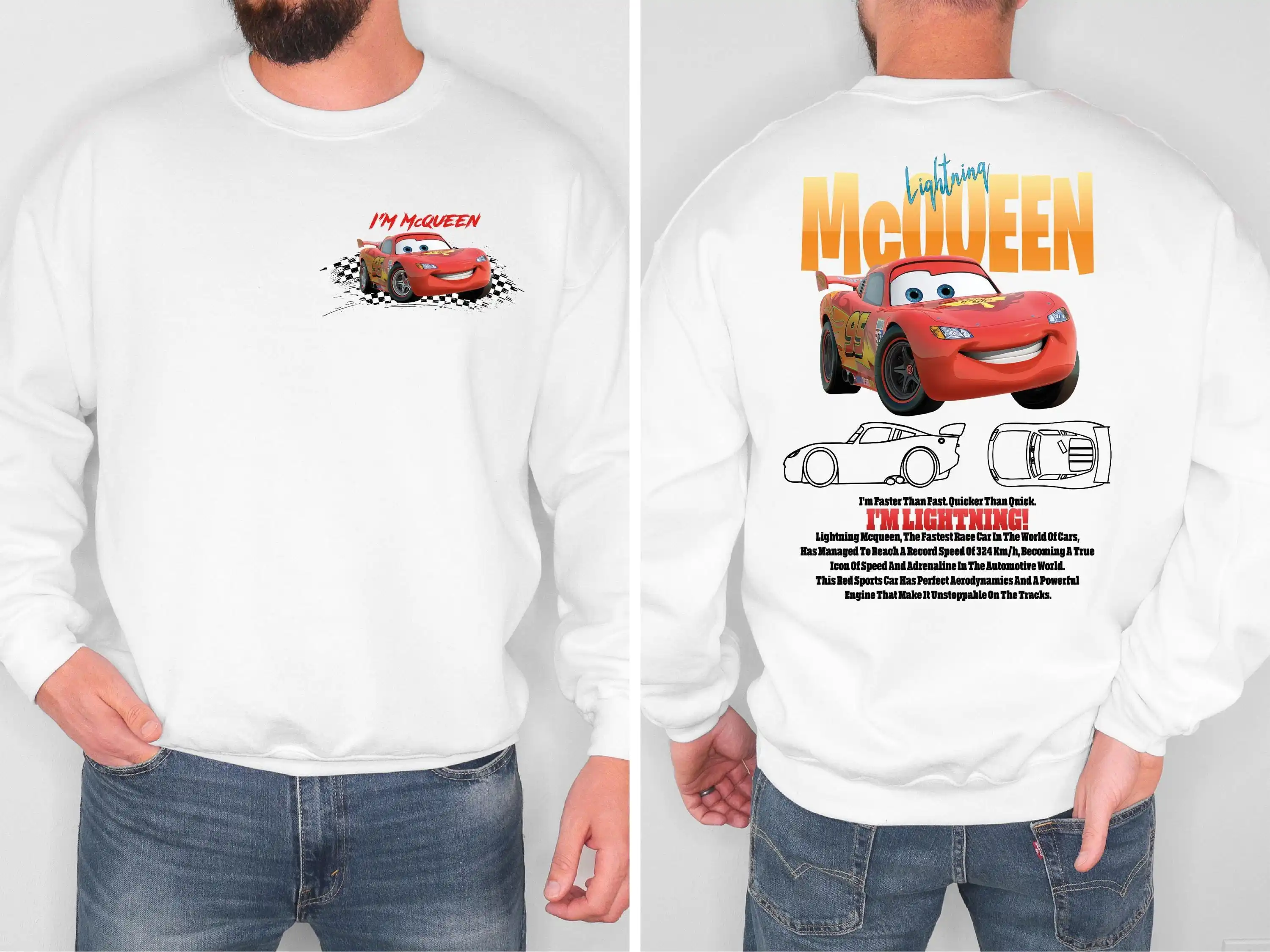 2026-2027 American Vintage Racing Car Cartoon Print Round Neck Sweater, Couple Style, Oversize Pullover, Family Matching Outfit