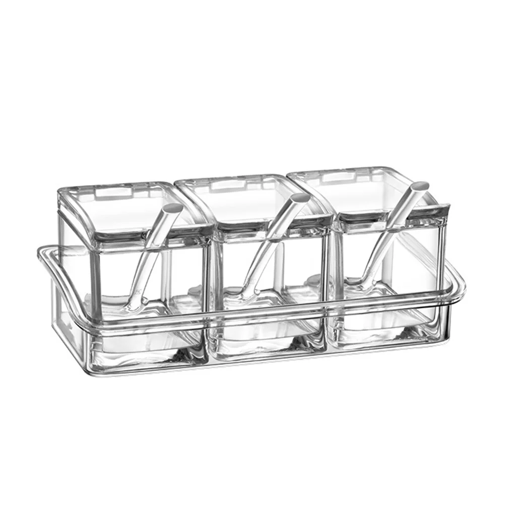 

1 set Transparent Condiment Jars Set Spice Boxes Clear Seasoning Containers Storage Rack Kitchen Accessories Reusable Plastic