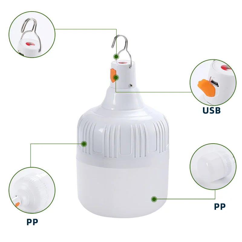 1pc Super Bright USB Rechargeable LED Tent Light 200W 4800Mah 5 modes Outdoor Emergencies LED Bulb For Camping, Hiking,Fishing