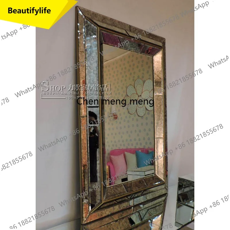 X188 Bedroom dressing mirror dining room decoration antique bathroom mirror porch wall hanging mirror square European neoclassic