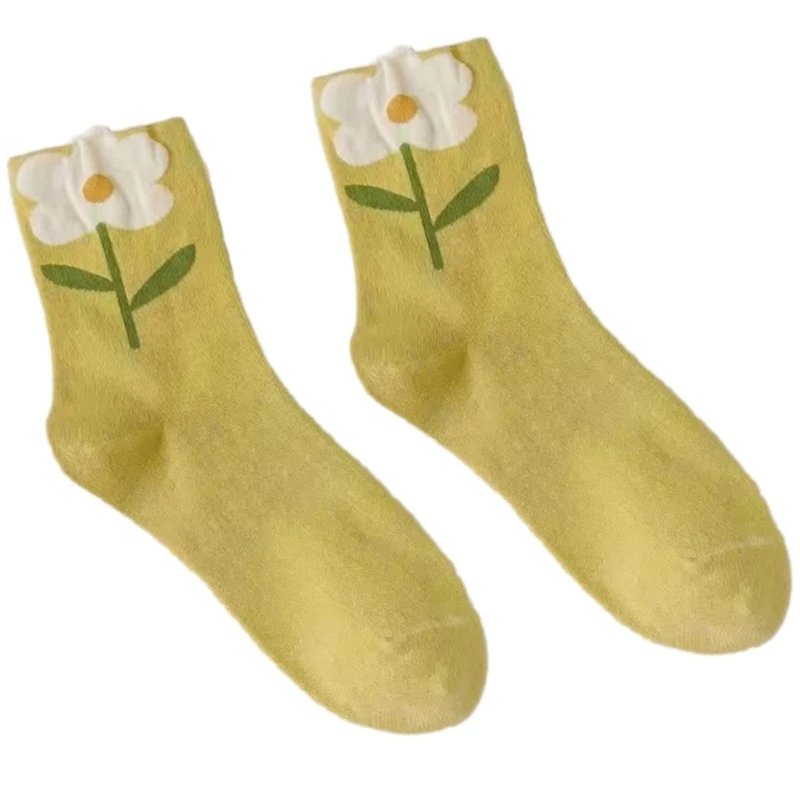 Sweet Flower Socks Midcalf Socks For Female and Girls Popular Korean Styles Middle Tube Socks Comfortable and Breathable image 3